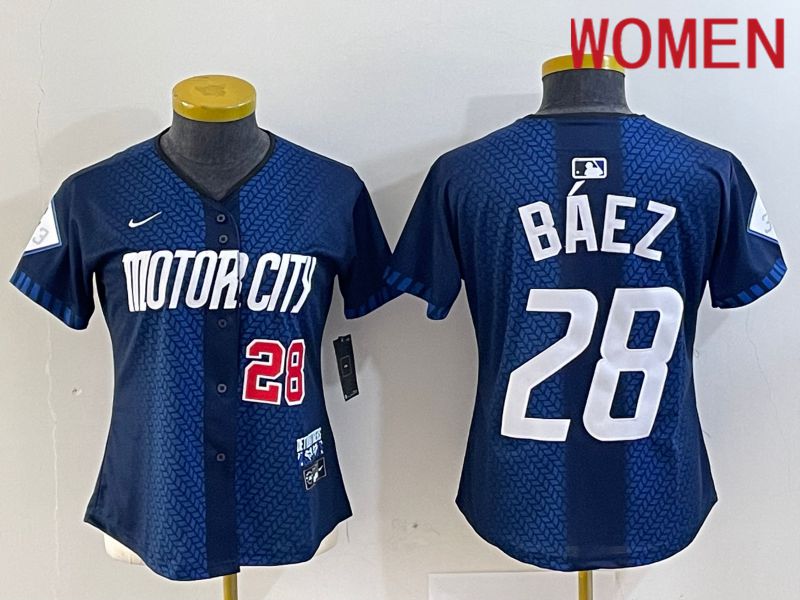 Women Detroit Tigers #28 Baez Blue City Edition Nike 2024 MLB Jersey style 3->women mlb jersey->Women Jersey